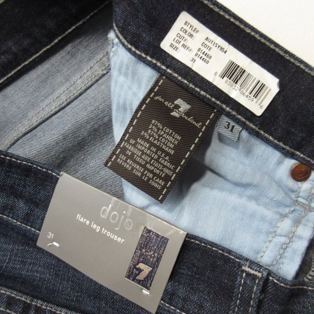 NWT 7 For All Mankind Dojo '7' Pocket Distressed Trouser Flare Jeans 31 x 34 ½ - Picture 5 of 7